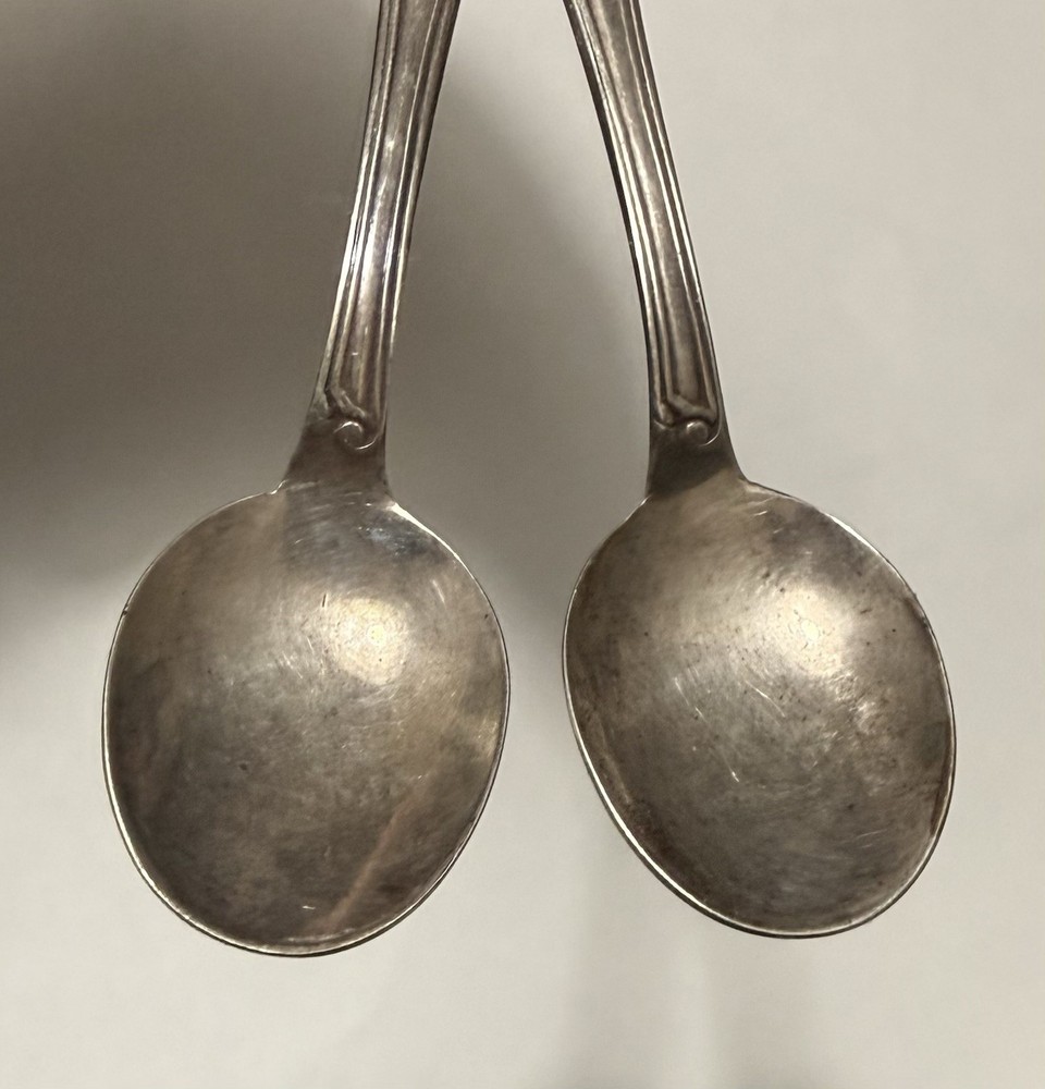 Set 2 Vintage Italian 800 Silver Rococo Scroll Pattern Salt Spoons 3”by A.P.I.S.