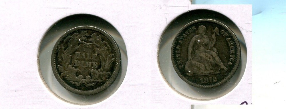 1872 P LIBERTY SEATED SILVER HALF DIME FINE 7006T