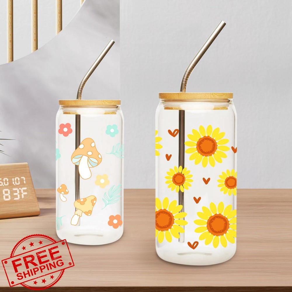 UV DTF Cup Wraps 12 Sheets Boho Glass Sticker for 16oz Cups
