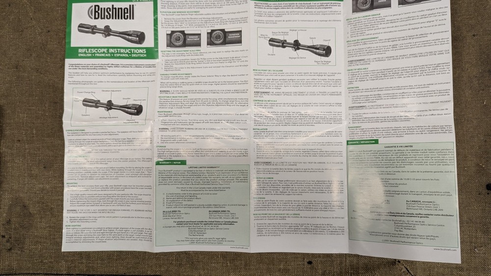 Instruction Manual, Bushnell Riflescope Manual