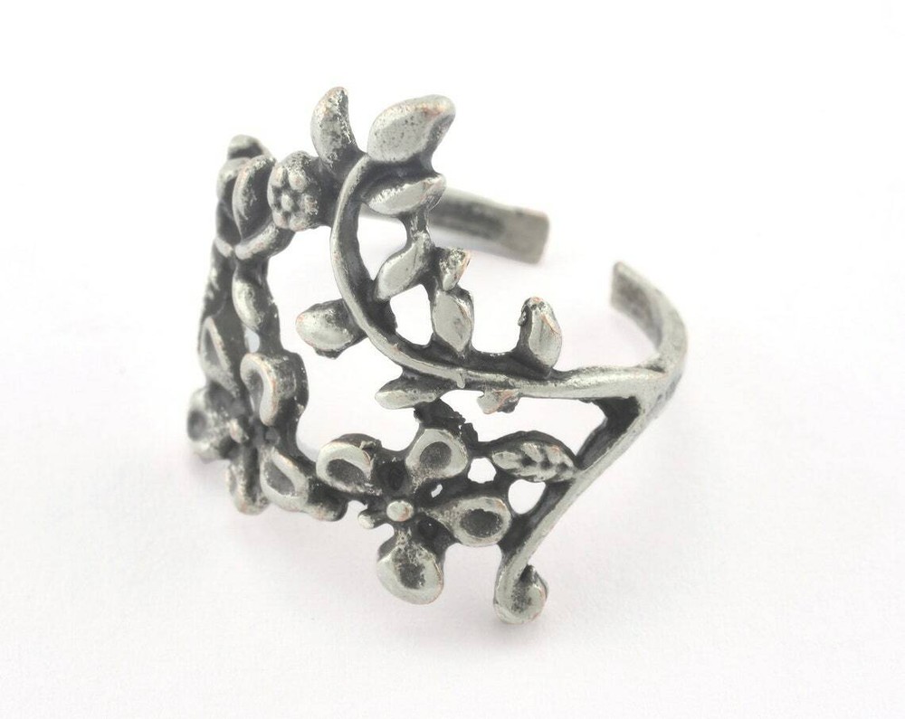 Ring Flower Adjustable Ring Antique Silver Plated Brass 16mm 5US inner size 3336