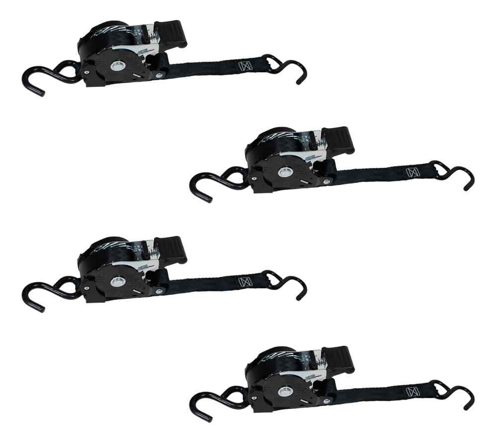 (4 Pack) 1" x 12' Auto Retractable Ratchet Straps with Coated S Hook