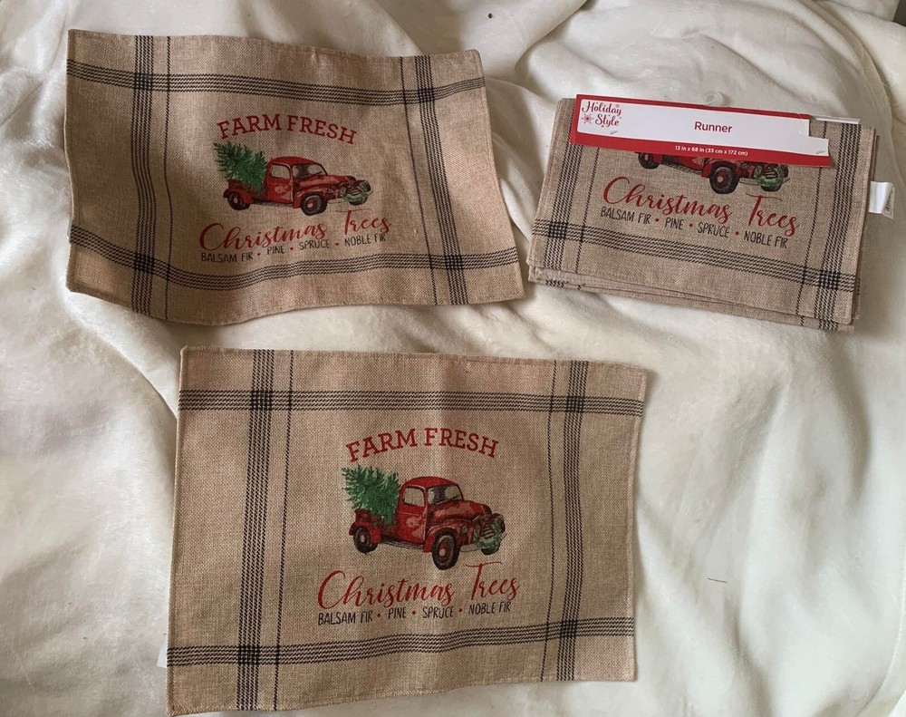 NWT Red Truck Christmas Table Runner and 2 Placemats