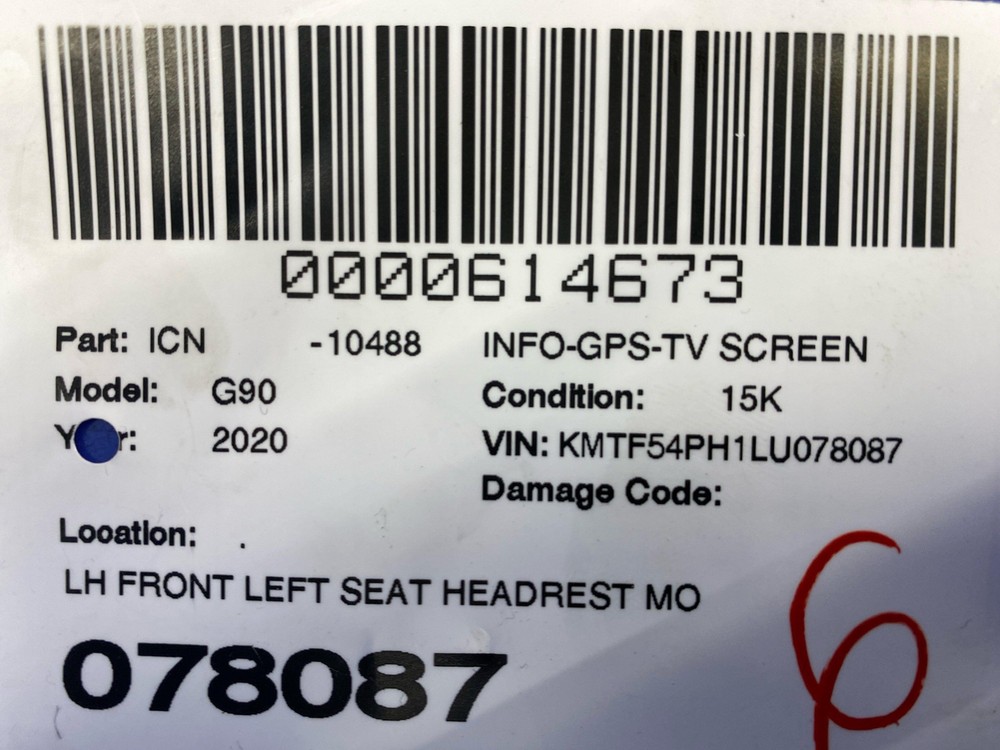 2020 2021 2022 GENESIS G90 FRONT LEFT SEAT HEADREST MOUNTED DISPLAY SCREEN OEM