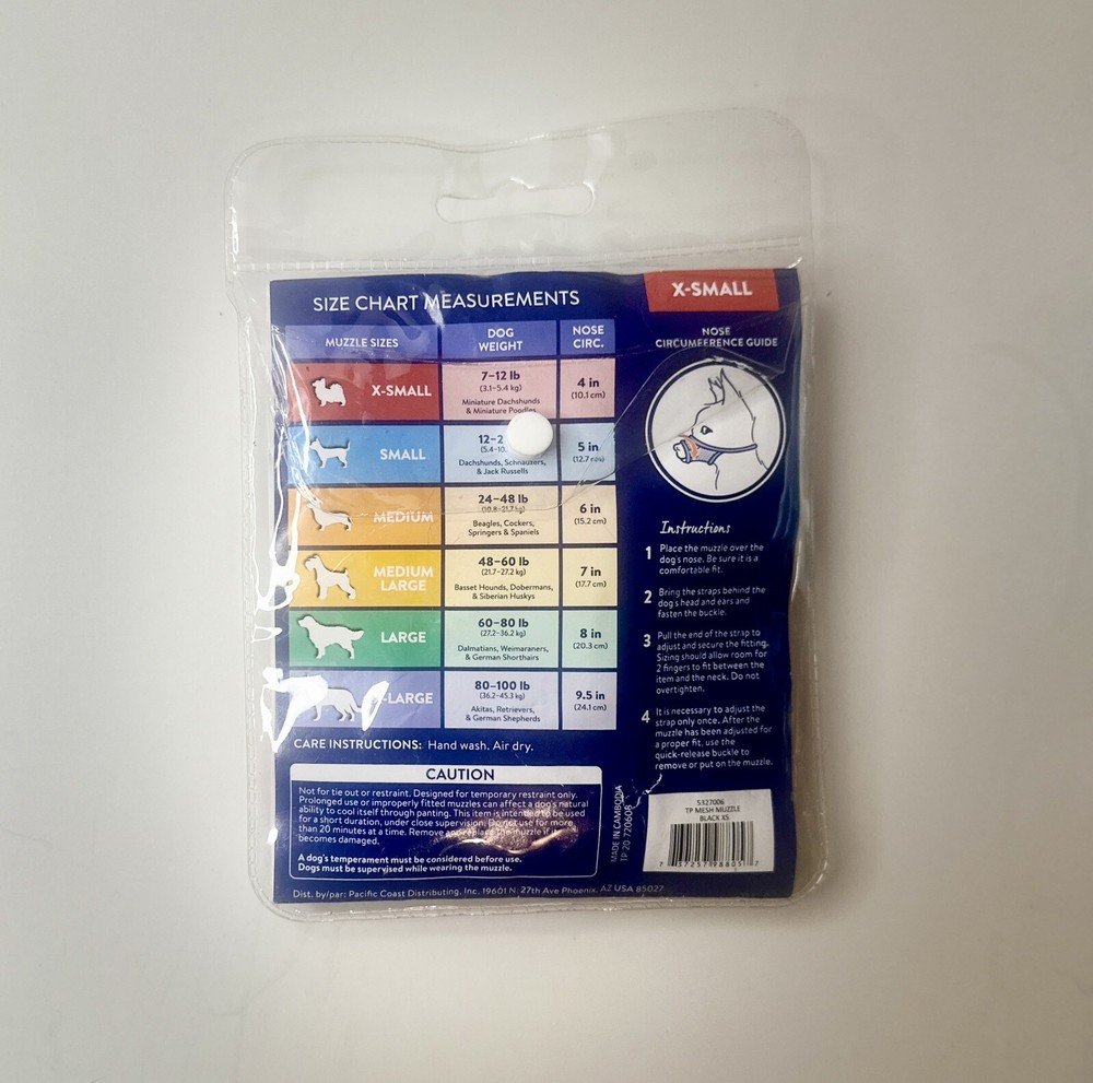 🐾Top Paw Muzzle Adjustable Mesh Muzzle Size X-Small 7-12 lbs Nose 4inches NIB