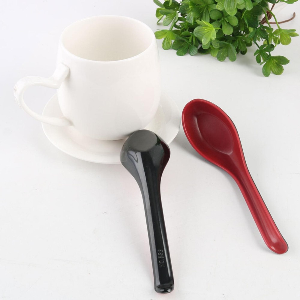 Household Kitchen Red Black Plastic Replacement Soup Rice Spoons 5Pcs