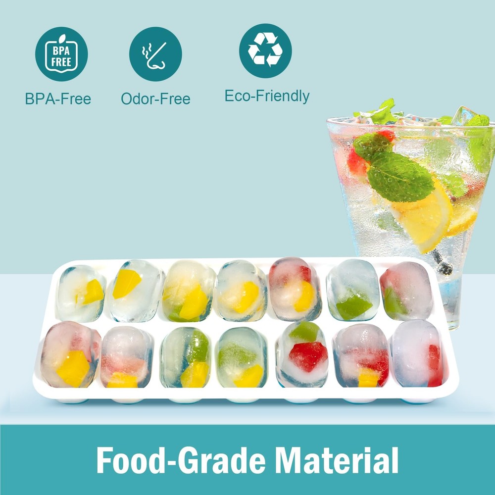 3 Pack Ice Cube Trays with Lids, Flexible Silicone Bottom for Easy Release, S...