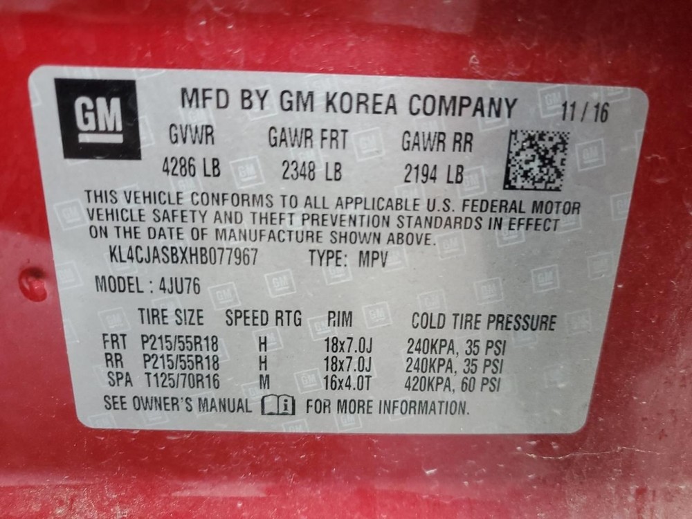 LEFT RED ROCKER PANEL MOULDING OEM 2018 BUICK ENCORE