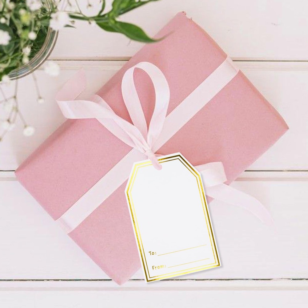 Gift Tags with String, Gold Foil Gift Name Tag, 100PCS to and from Tags, Writ...