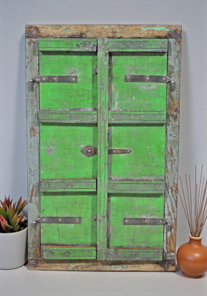 Antique Wooden Wall Decow Window Panel Frame Original Old Rustic Polychrome