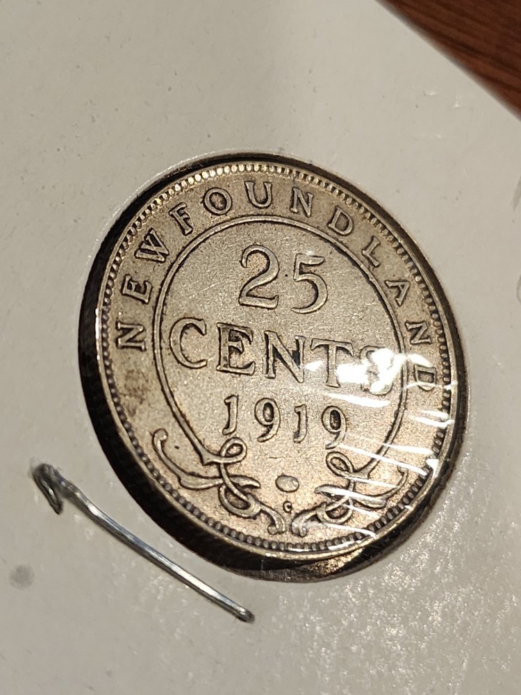 1919C Newfoundland 25 Cents Silver Coin