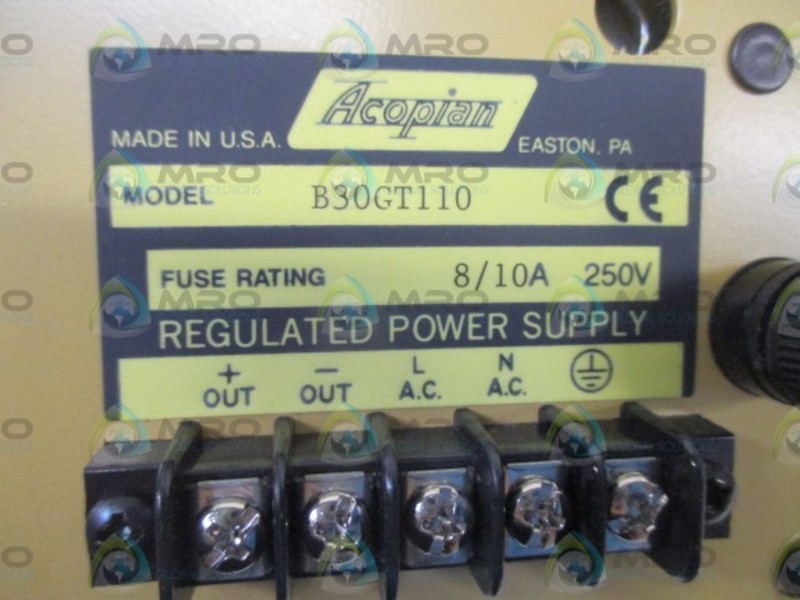 ACOPIAN B30GT110 REGULATED POWER SUPPLY NSMP