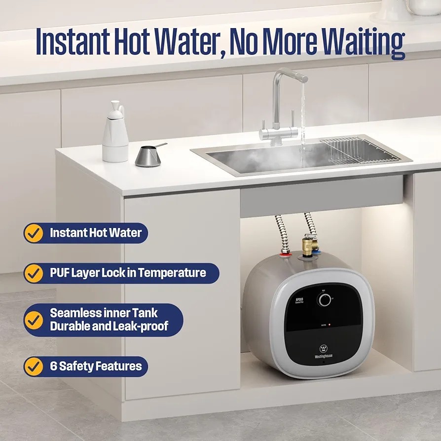 Westinghouse 4 Gallon Electric Mini Tank Water Heater, 120V, 1440W Instant Hot W