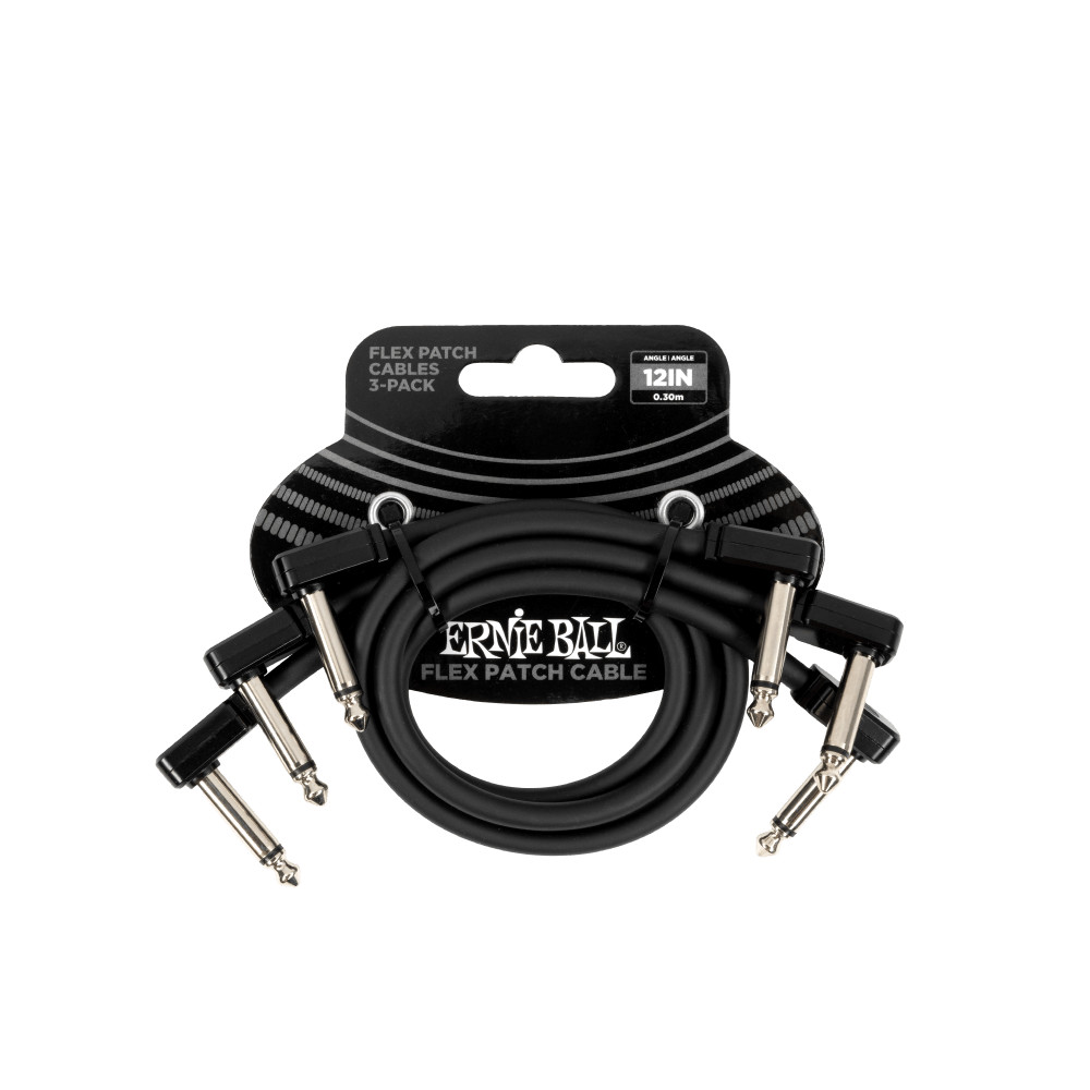Ernie Ball Flex Patch Cable 12in - Black - 3 Pack