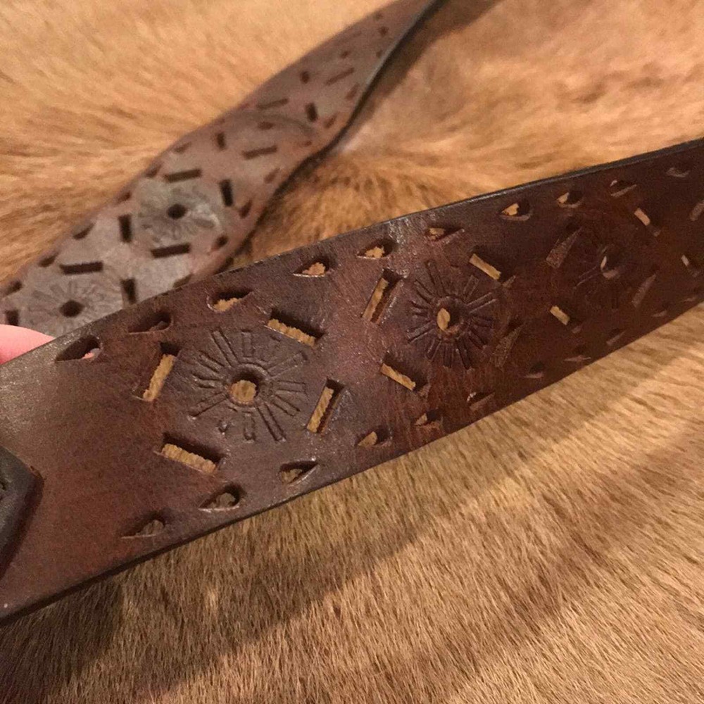 Genuine Leather Belt Laser Cut Pattern Brown L