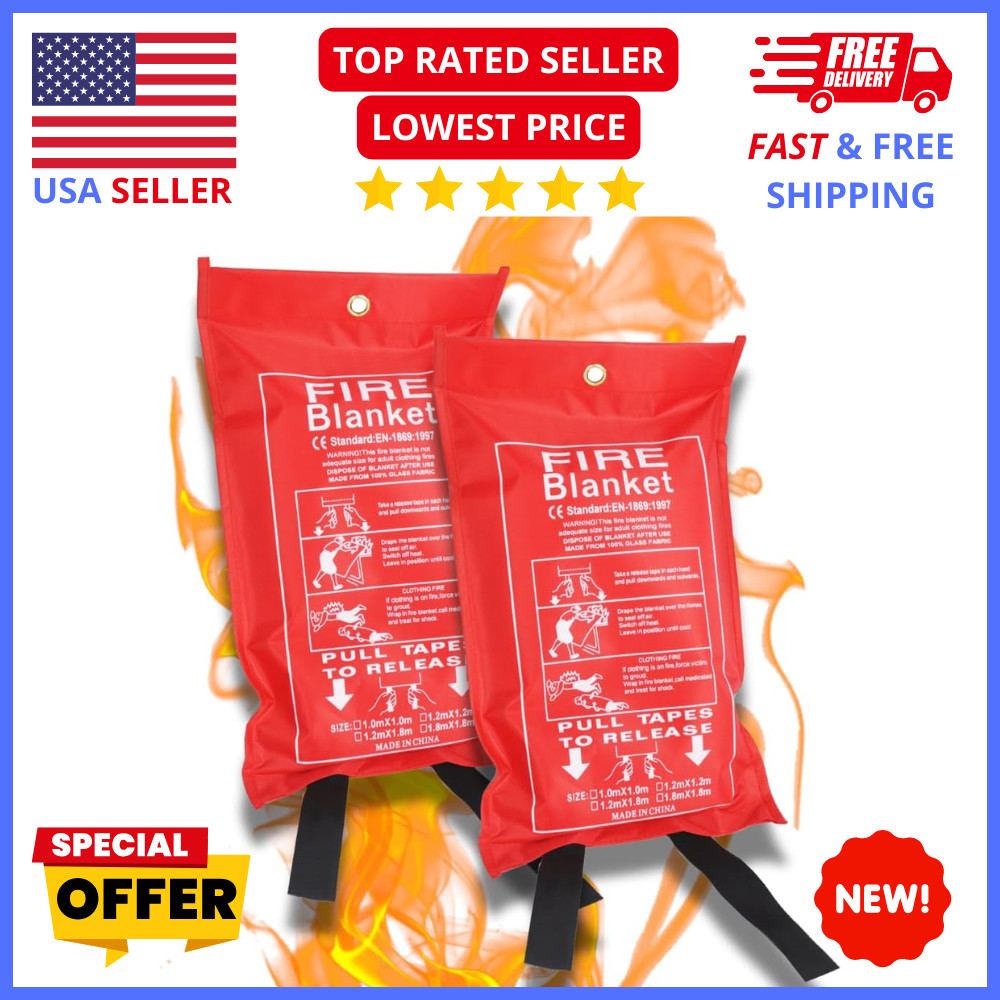 Fire Blankets 2 Pack Emergency Fire Suppression Heat Resistant Safety Blanket