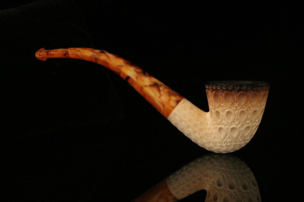 Fumed Lattice Block Meerschaum Pipe with fitted case M1473