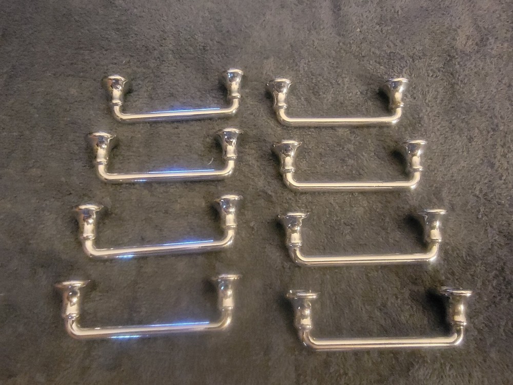 Vintage MCM Chromed Drawer Pulls Set Of 8 3½" Long
