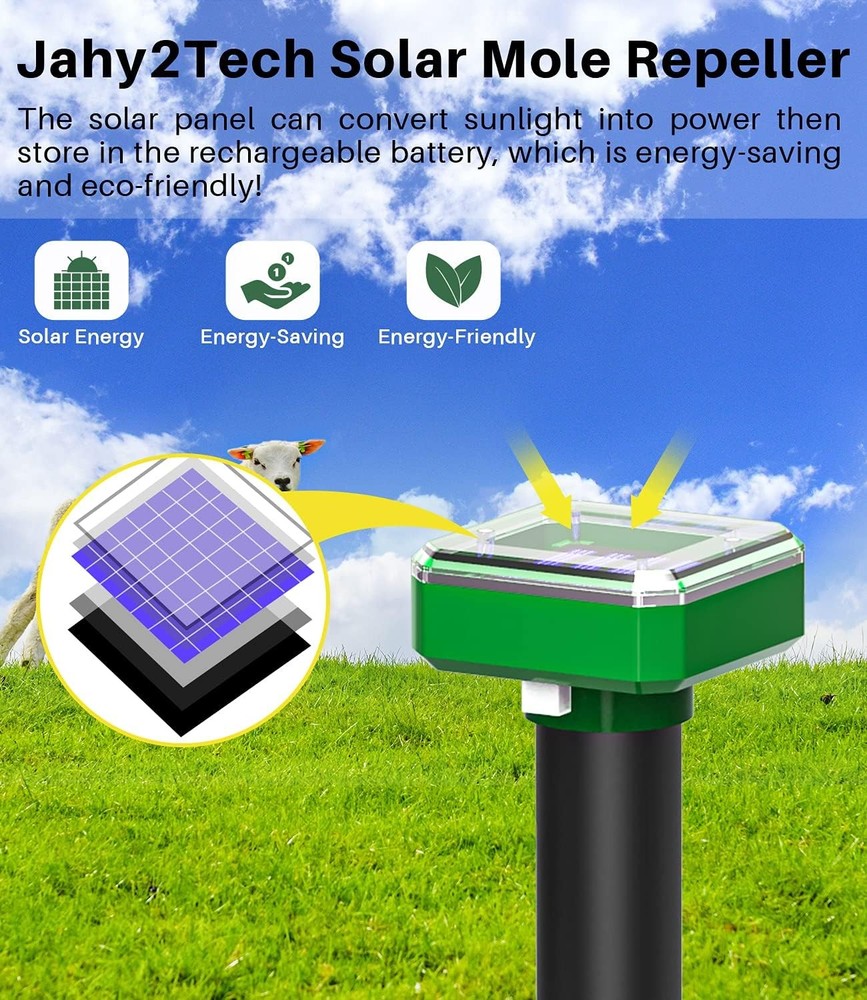 4 Pack Solar Snake Repeller, Ultrasonic Mice Gopher Mole Deterrent for Lawn