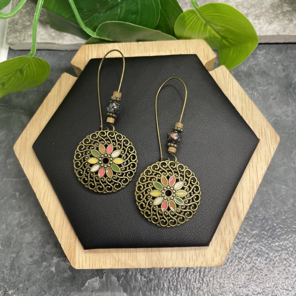 3” Bronze-tone Boho Retro Earring Set Drop Dangle New Free Ship B6402
