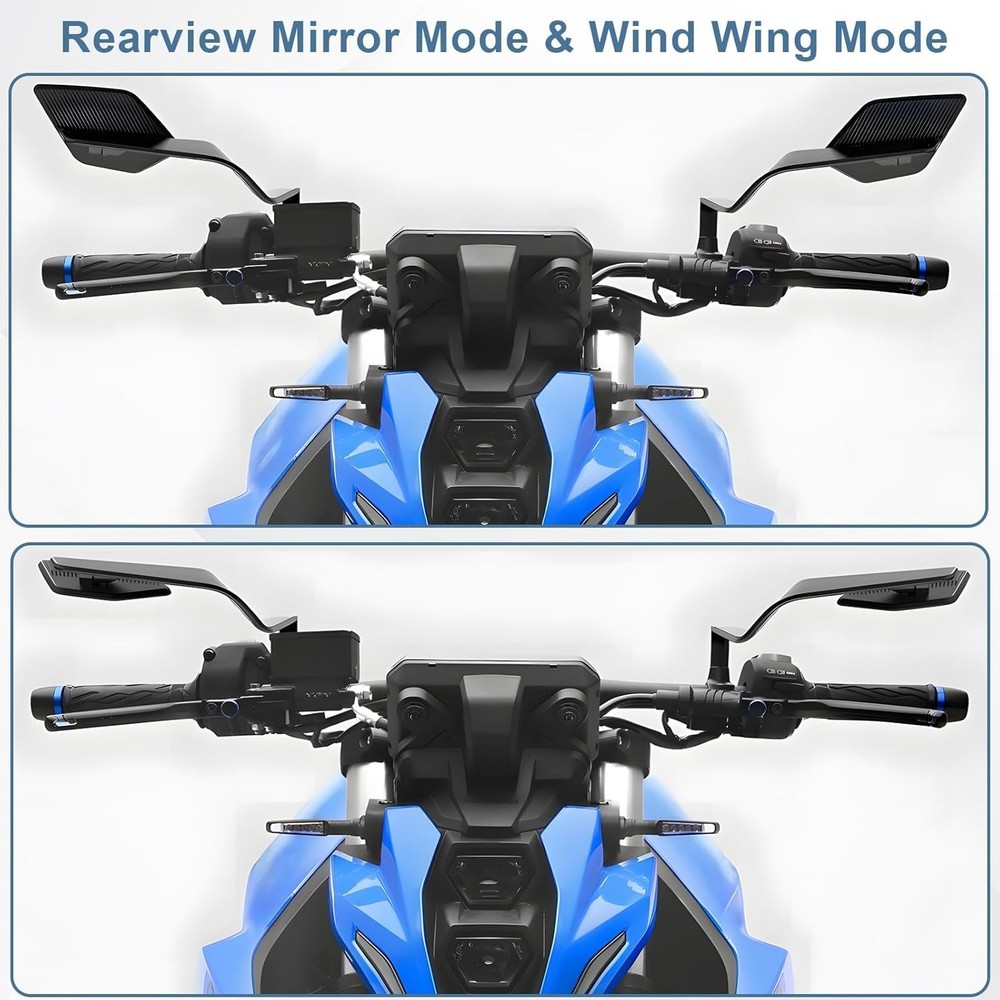 Motorcycle Rear View Mirrors, Stealth Wind Wing Side MirrorsLarge Mirror(Normal)