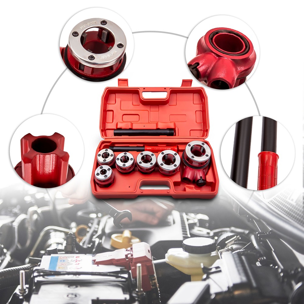 Ratchet Pipe Threader Kit Die Bar Head Handle Tool Kit 3/4'' Threading 6 Dies