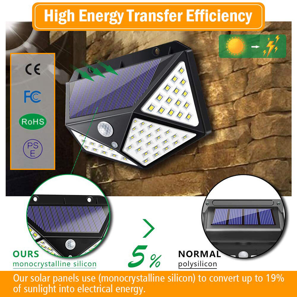 Solar Power 100 LED Lights PIR Motion Sensor Outdoor Security Lamp Wall US