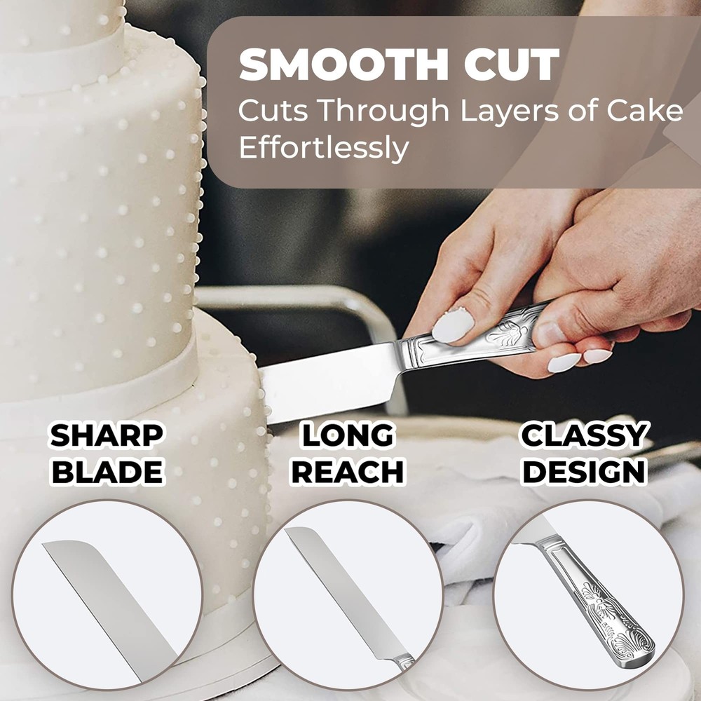 Orblue Wedding Cake Knife and Server Set - Premium, Beautifully Engraved Cutt...