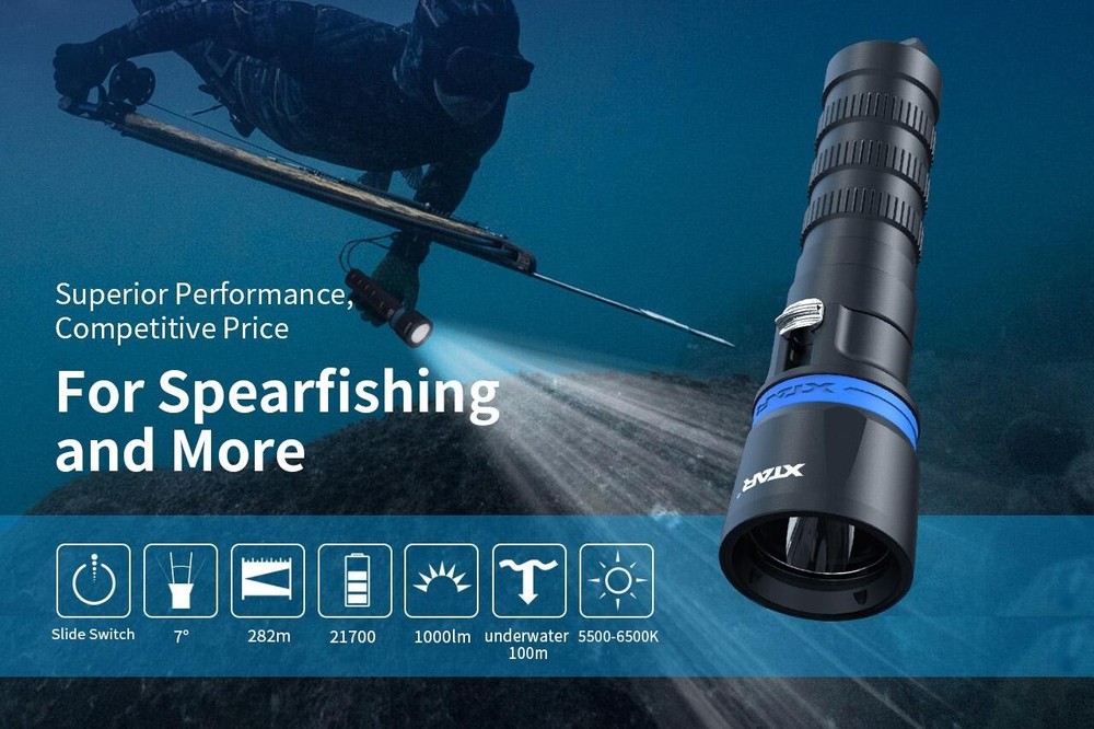 XTAR DS1 1000 Lumen Diving Flashlight FULL SET + EXTRA BATTERY + SILICON GREASE
