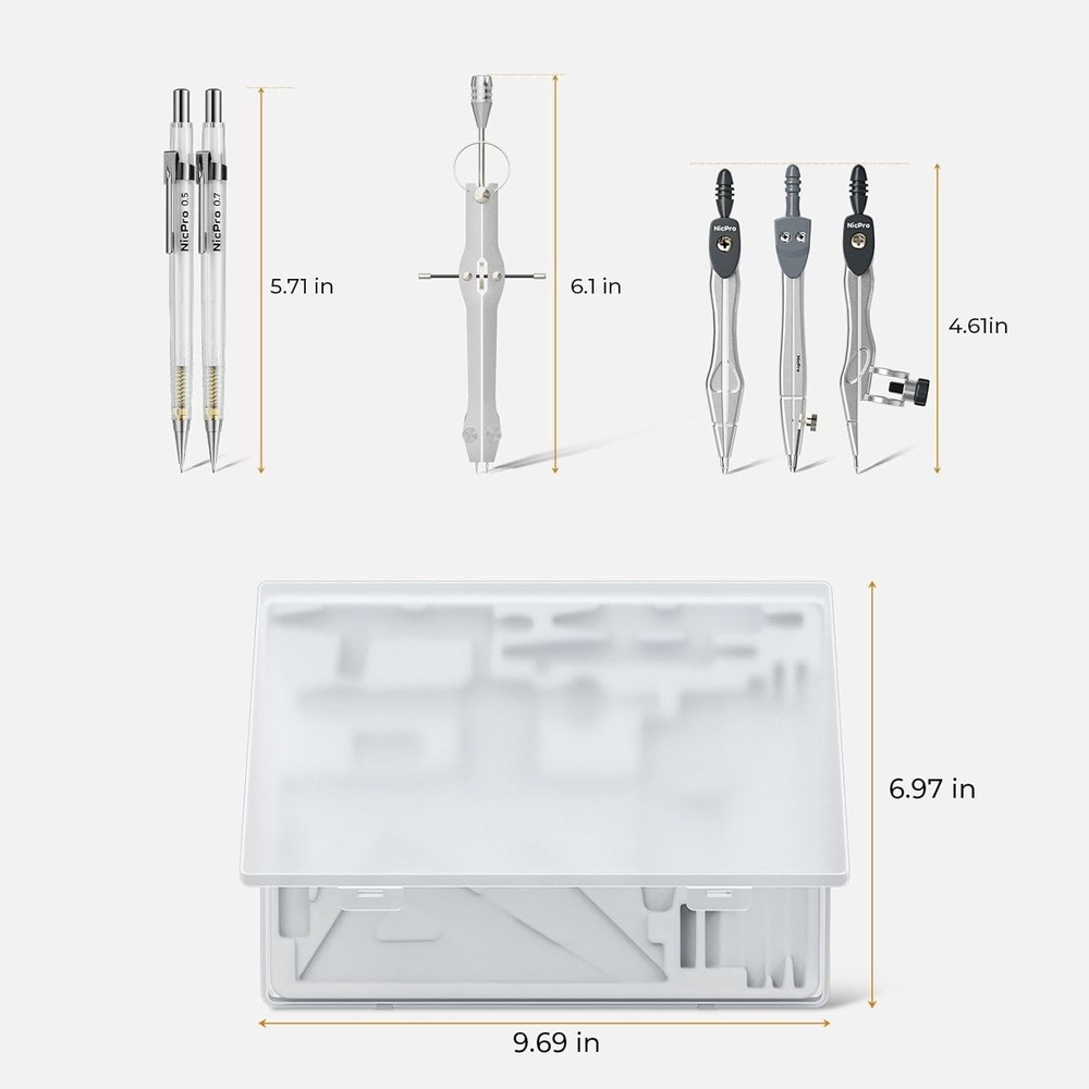 22 PCS Compass Geometry Tools with Case, Drafting Tools Geometry Set with Swing