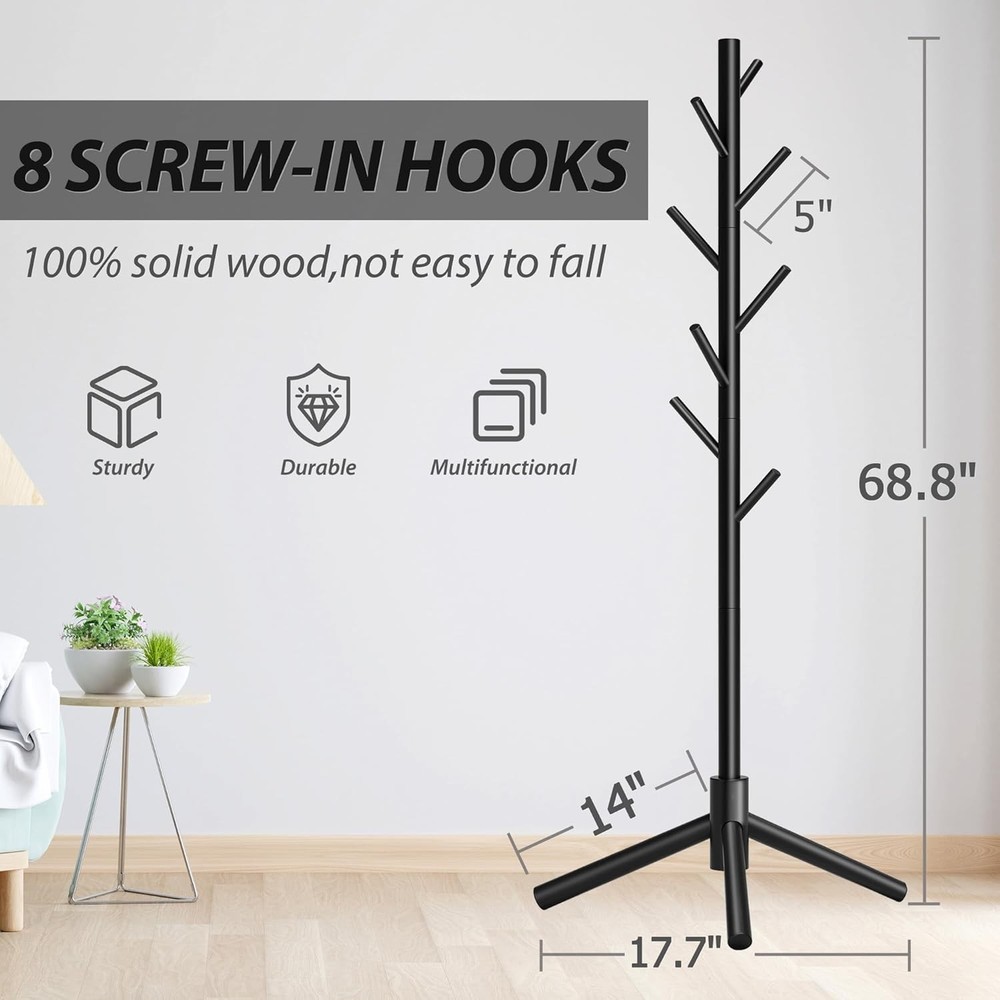 Wooden Coat Rack Freestanding Coat Rack W/ Stable Triangular Base
