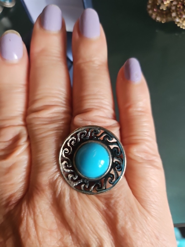 Silver Blue Turquoise Ring Size 7