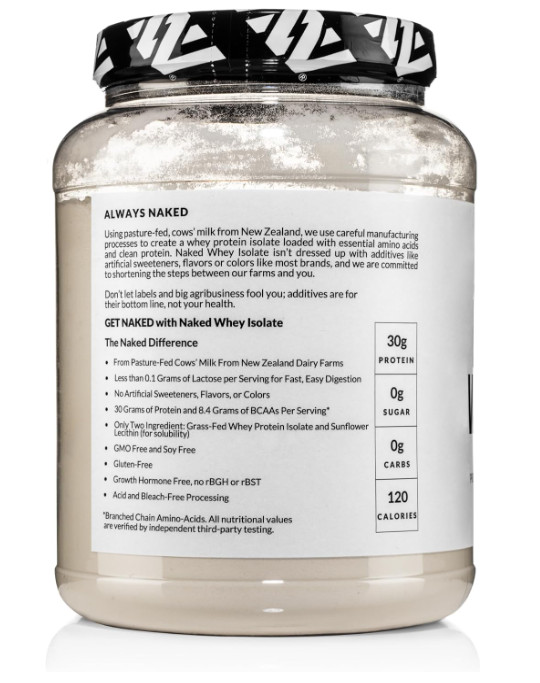 Naked Whey Isolate Protein Unflavored 30g 28Sv Zero Carb Grass Fed