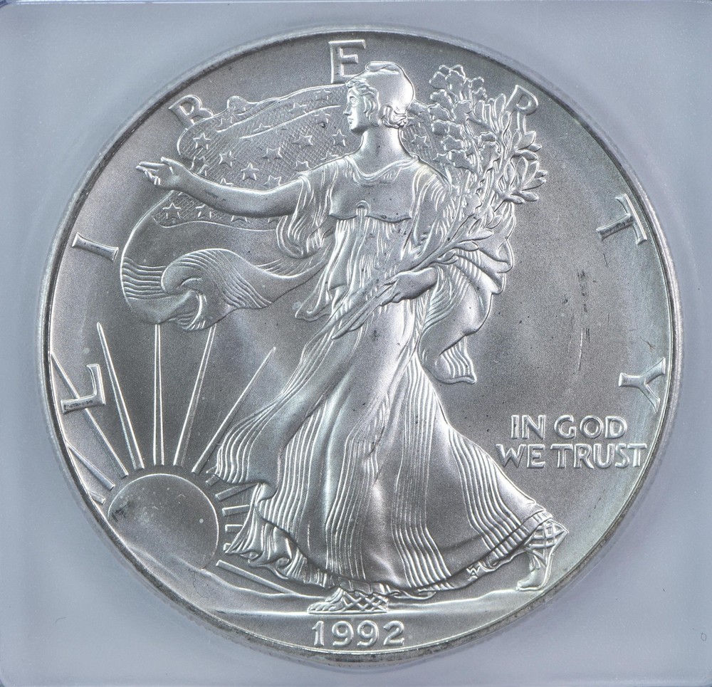 1992 American Silver Eagle Mint Error Struck Thru Authentic ICG
