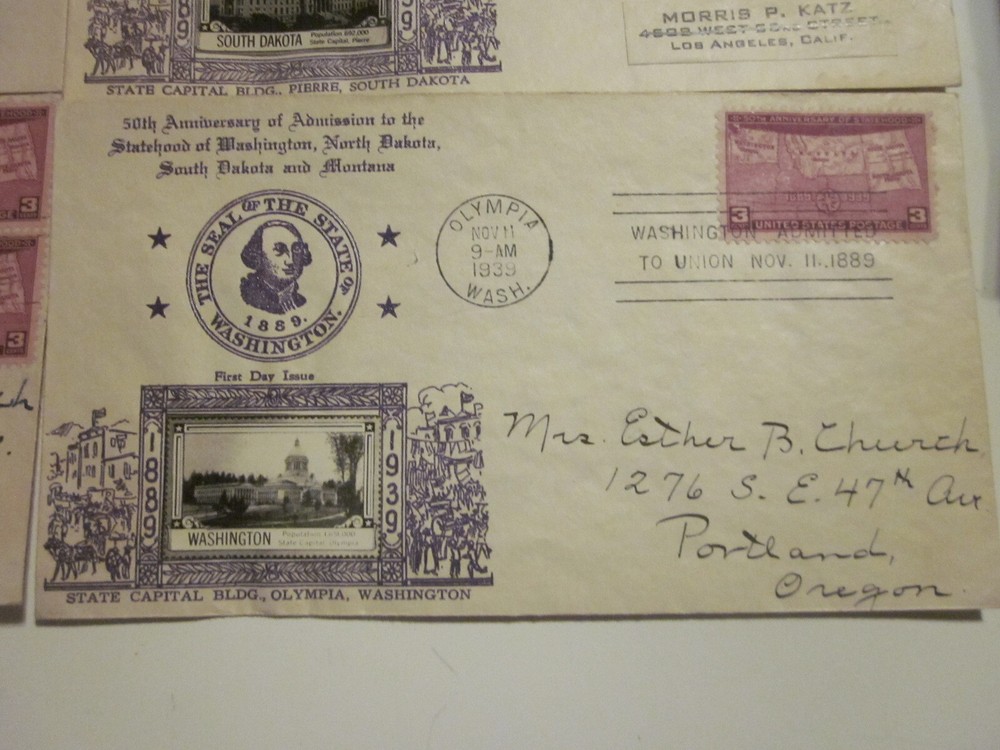 4 DIFF. US COVER NORTHWEST STATEHOOD FDC SCOTT 858 CROSBY STATE CAPITOL CACHETS
