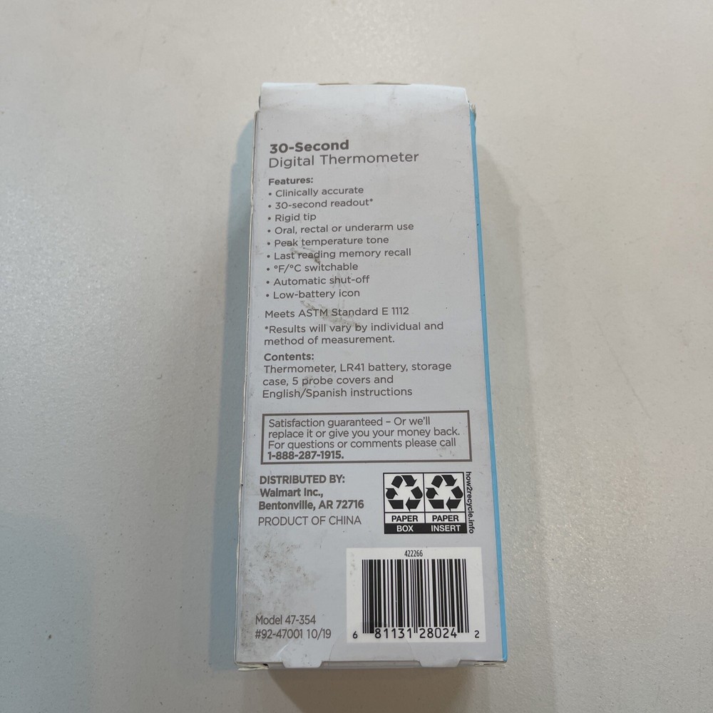 Equate 30 Second Digital Thermometer NEW w Case Oral Rectal Underarm Settings