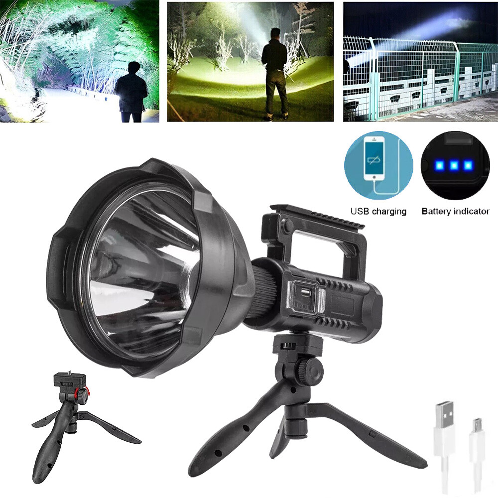 Super Bright LED Searchlight Portable Rechargeable Spotlight Handheld Flashlight