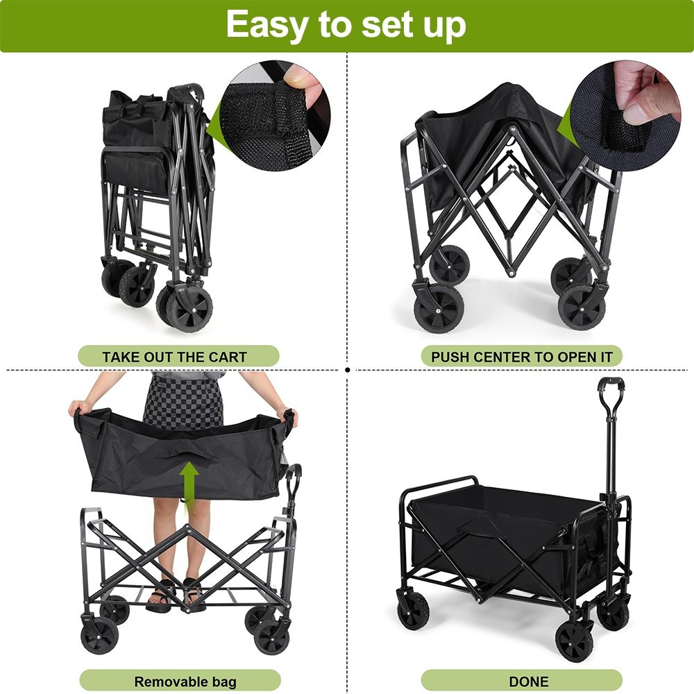 Collapsible Wagon Push Pull Foldable Garden Cart Folding Shopping Beach Trailer