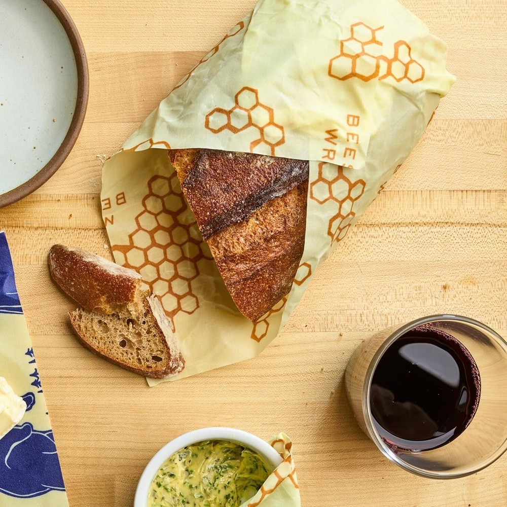 17" Reusable Beeswax Wrap for Bread - Honeycomb Print, Zero Waste Solution