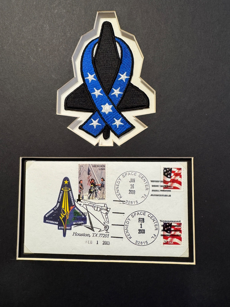 STS 107 Memorial Crew Patch & Final Mission date Crew patch cover 11 x 14 matted