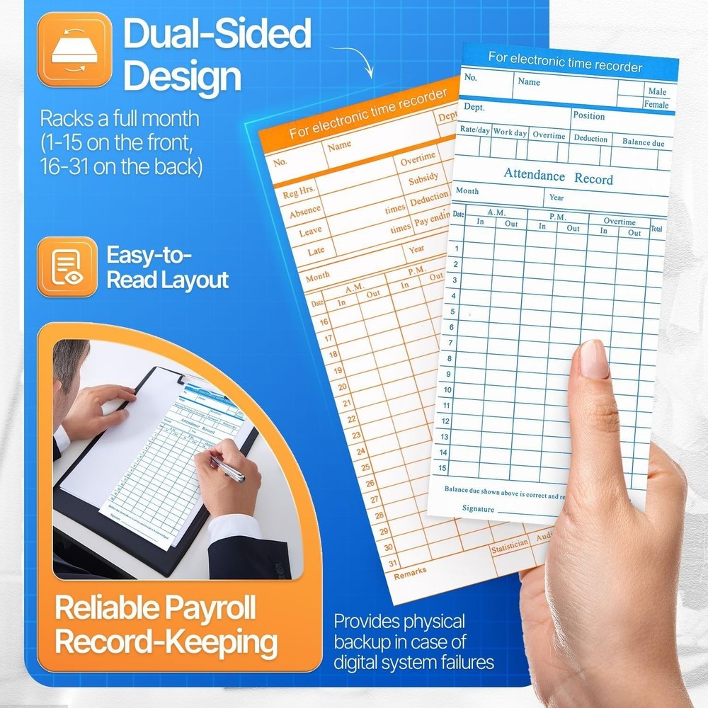 Monthly Employee Time Cards Dual Sided Attendance Sheets
