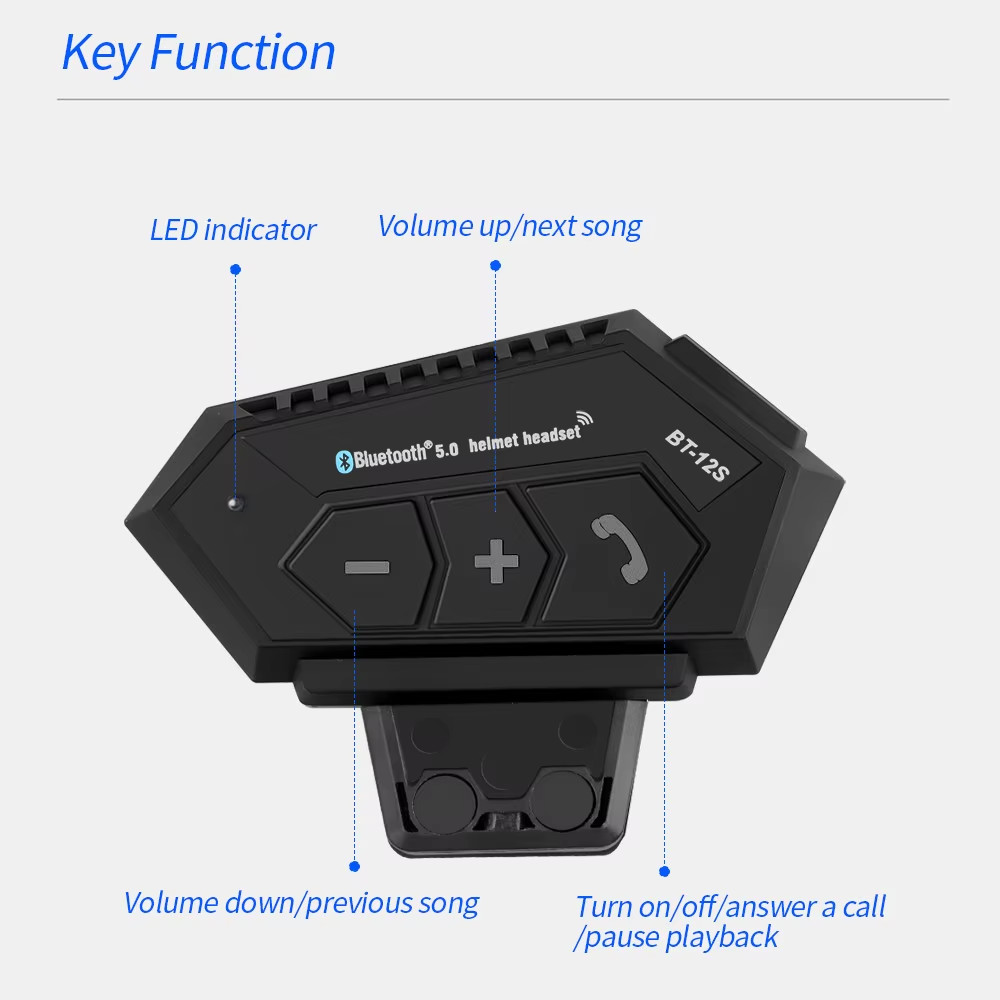 BT12S Motorcycle Helmet Bluetooth Headset, Hands-free Calling, Anti-interference
