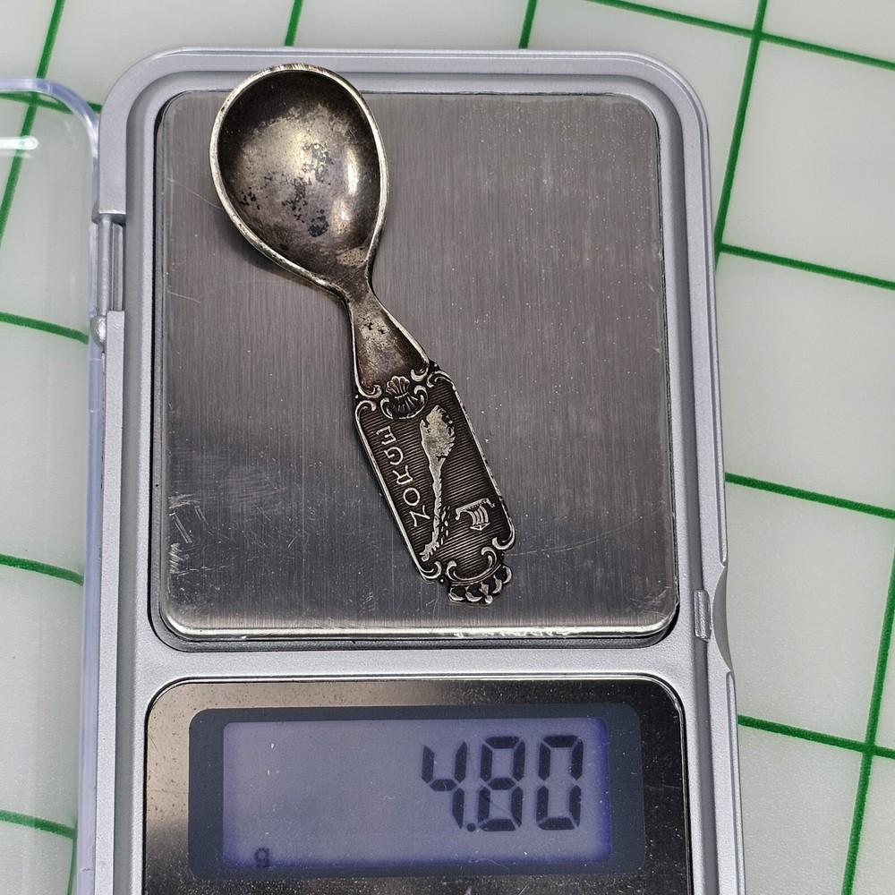 Silver 830S Norway Norge Map Souvenir Salt Spoon 2 1/4"