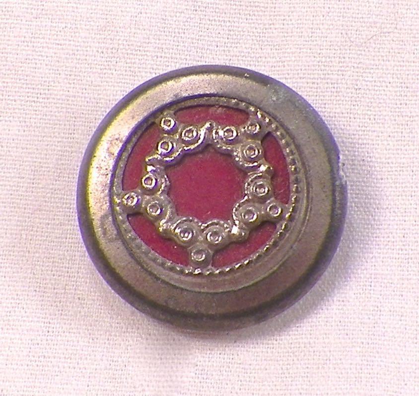 Steel & Red Celluloid Button Wreath Design Self Shank Antique #28