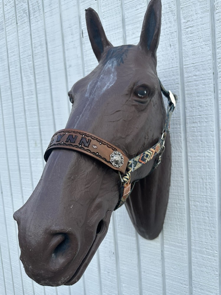 Personalized Nylon Horse Halter Earth Tone Aztec