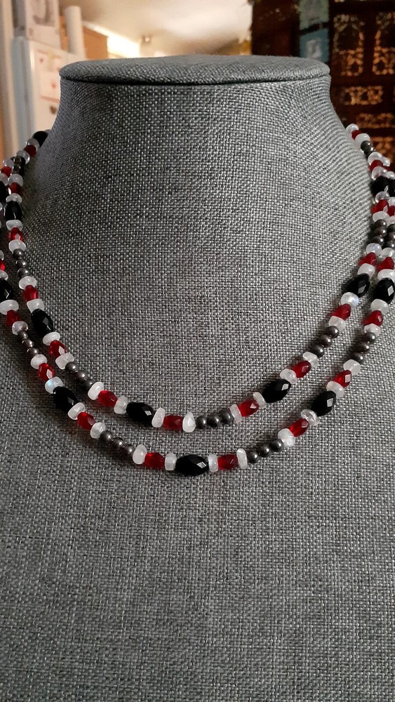 Red & Black Multi Bead Gemstone. 36" Can Double Up