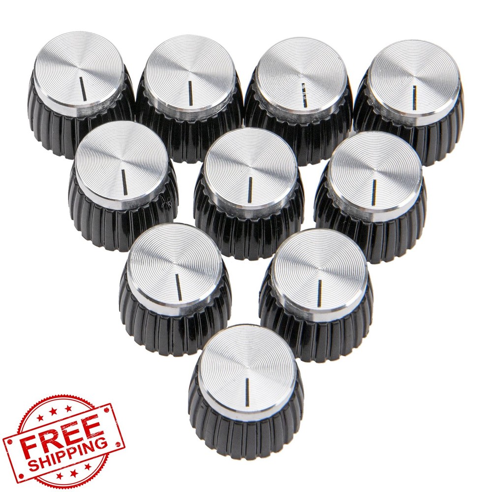 10pc Guitar Amp Knobs Black Silver Cap for Marshall 6mm Post