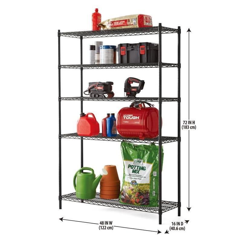 5-Tier Heavy Duty Wire Shelving Unit Adjustable Storage 3000 Lb Capacity Black