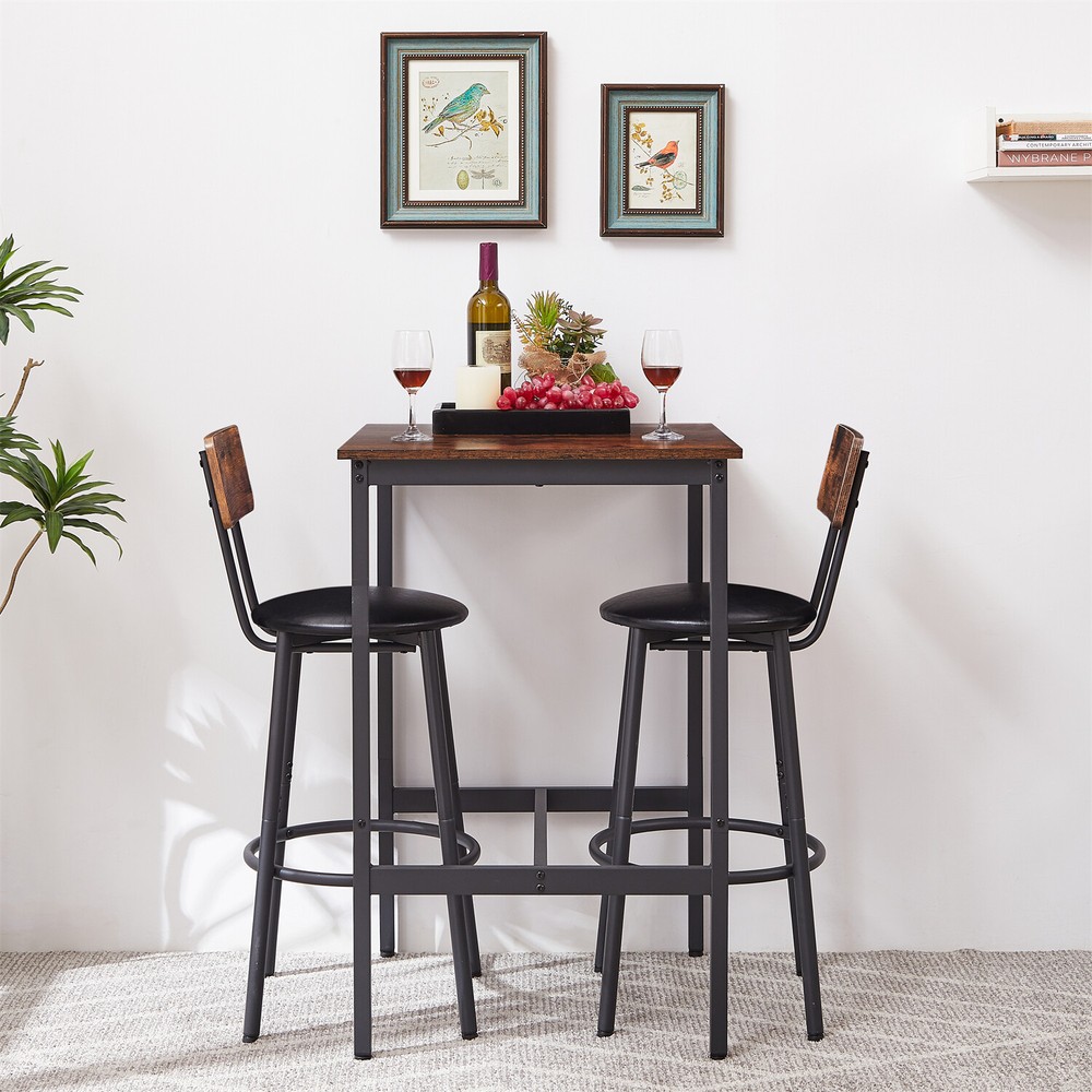3 Piece Bar Table Set Counter Height Dining Kitchen Table with 2 Bar Stools