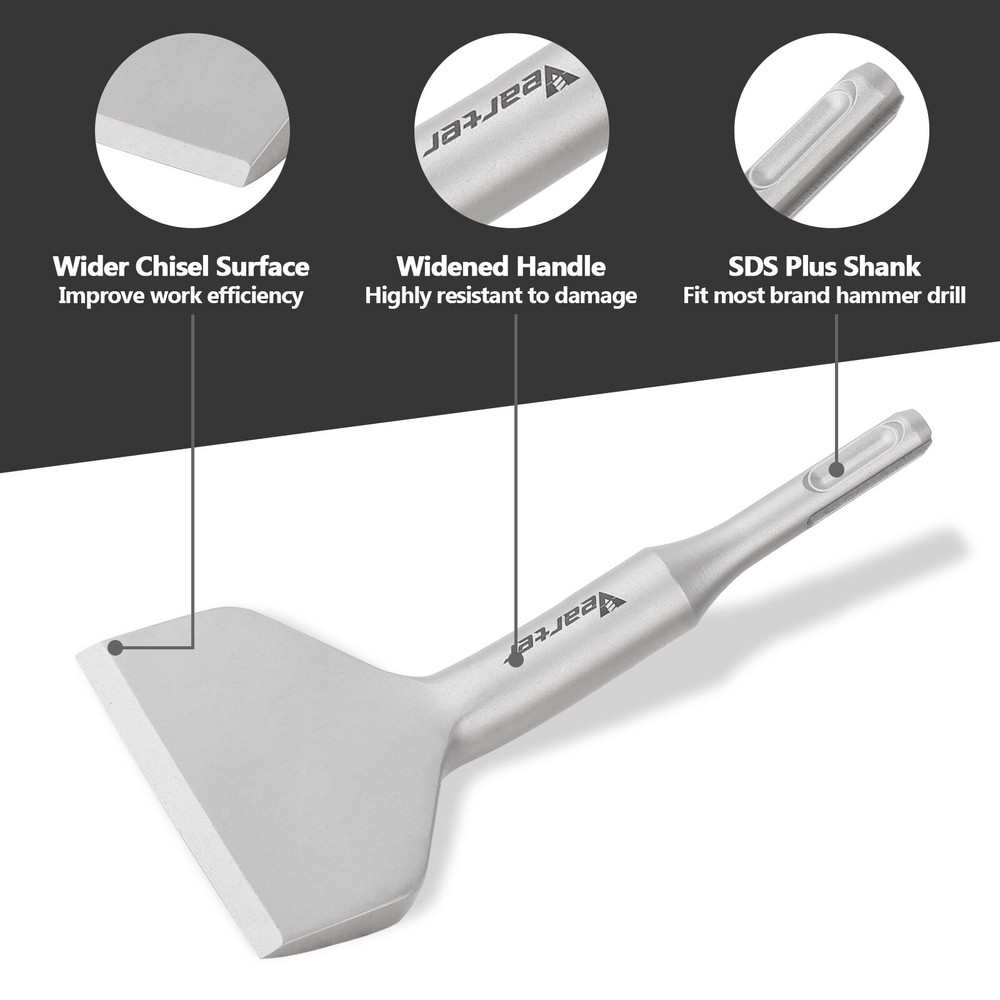 Vearter SDS Plus Floor Scraper 6.3"x3" Cranked Wide Chisel for Hammer Drill